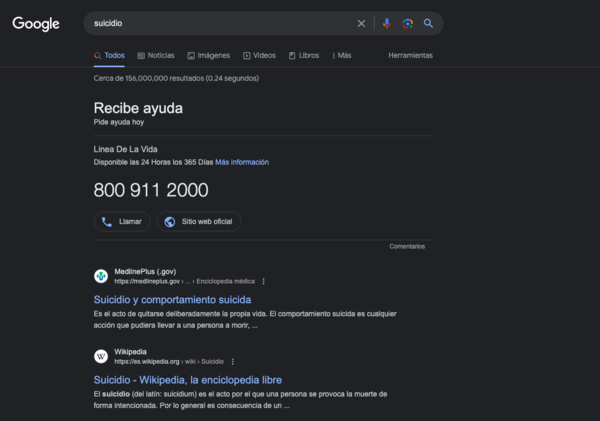 Buscador de Google que muestra los resultados de la búsqueda 