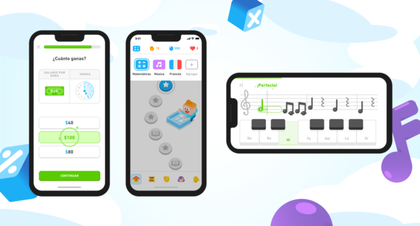 Foto de la apariencia de Duolingo matemáticas y música