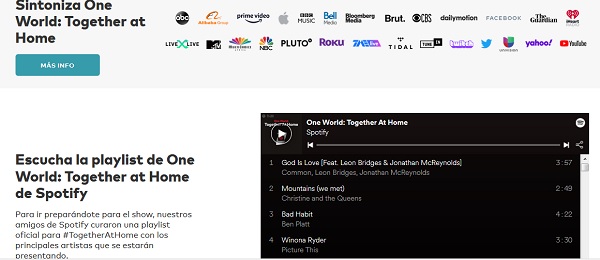 Canales de TV de paga unidos para trasmitir “One World: Together al Home”