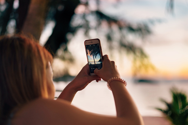 Turista tomando foto a una palmera