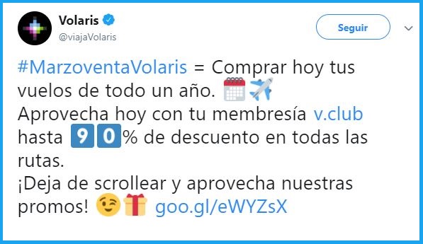 Volaris celebra aniversario con promociones para viajar en twitter