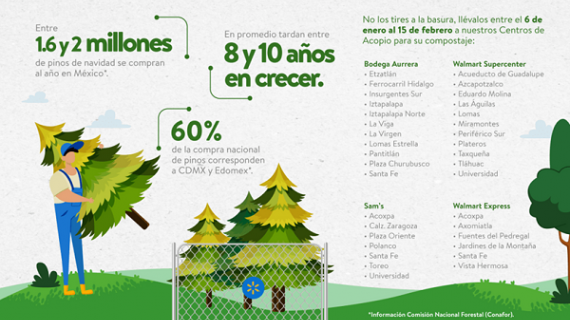 Walmart de México y Centroamérica recibirá árboles naturales de Navidad para reciclaje en 35 tiendas de CDMX